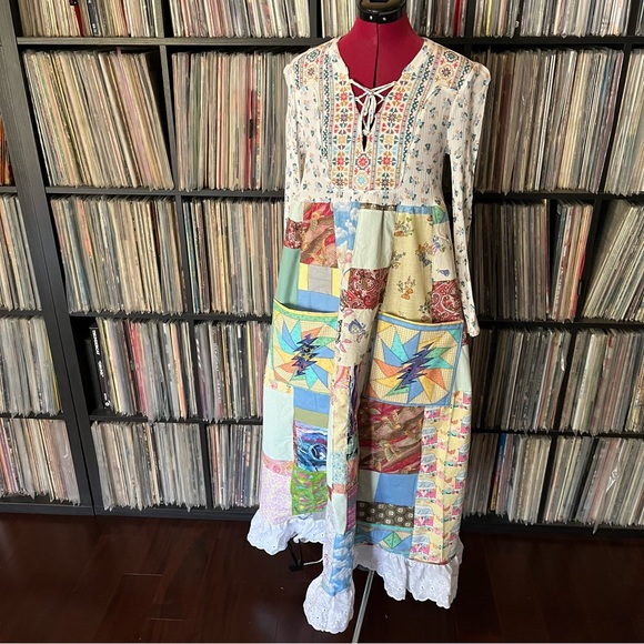 Hippie Patchwork Stealie Bolt SYF Grateful Company Dead Sphere ♻️ Gown Maxi 🩷⚡️💚 - Picture 8 of 16